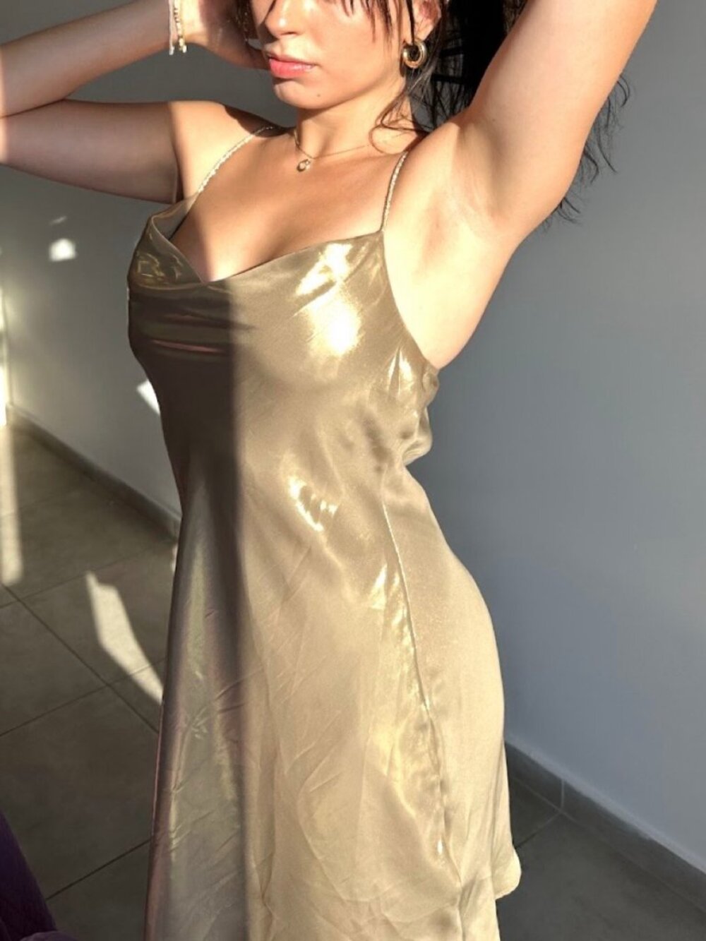 Zara Gold Metallic Cowl Neck Slip Dress M
